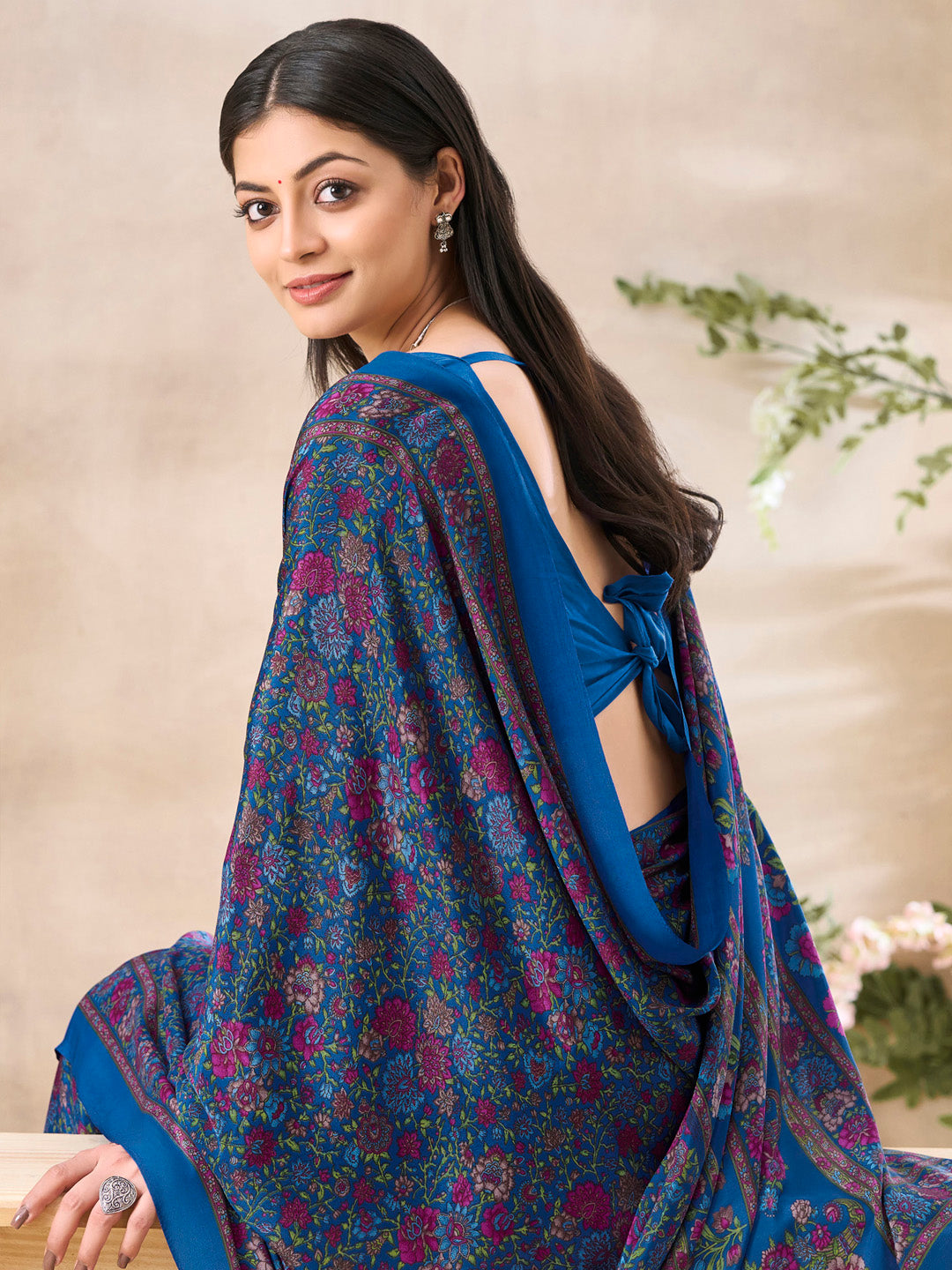 NOZ2TOZ Women's Crepe Blue Printed Designer Saree With Blouse Piece - Distacart