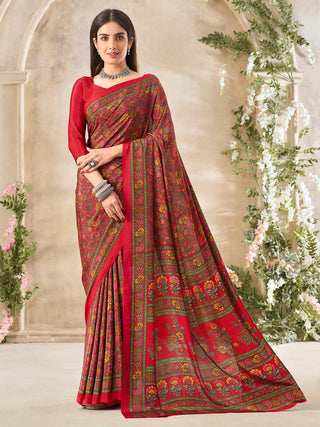 NOZ2TOZ Women's Crepe Red Printed Designer Saree With Blouse Piece - Distacart