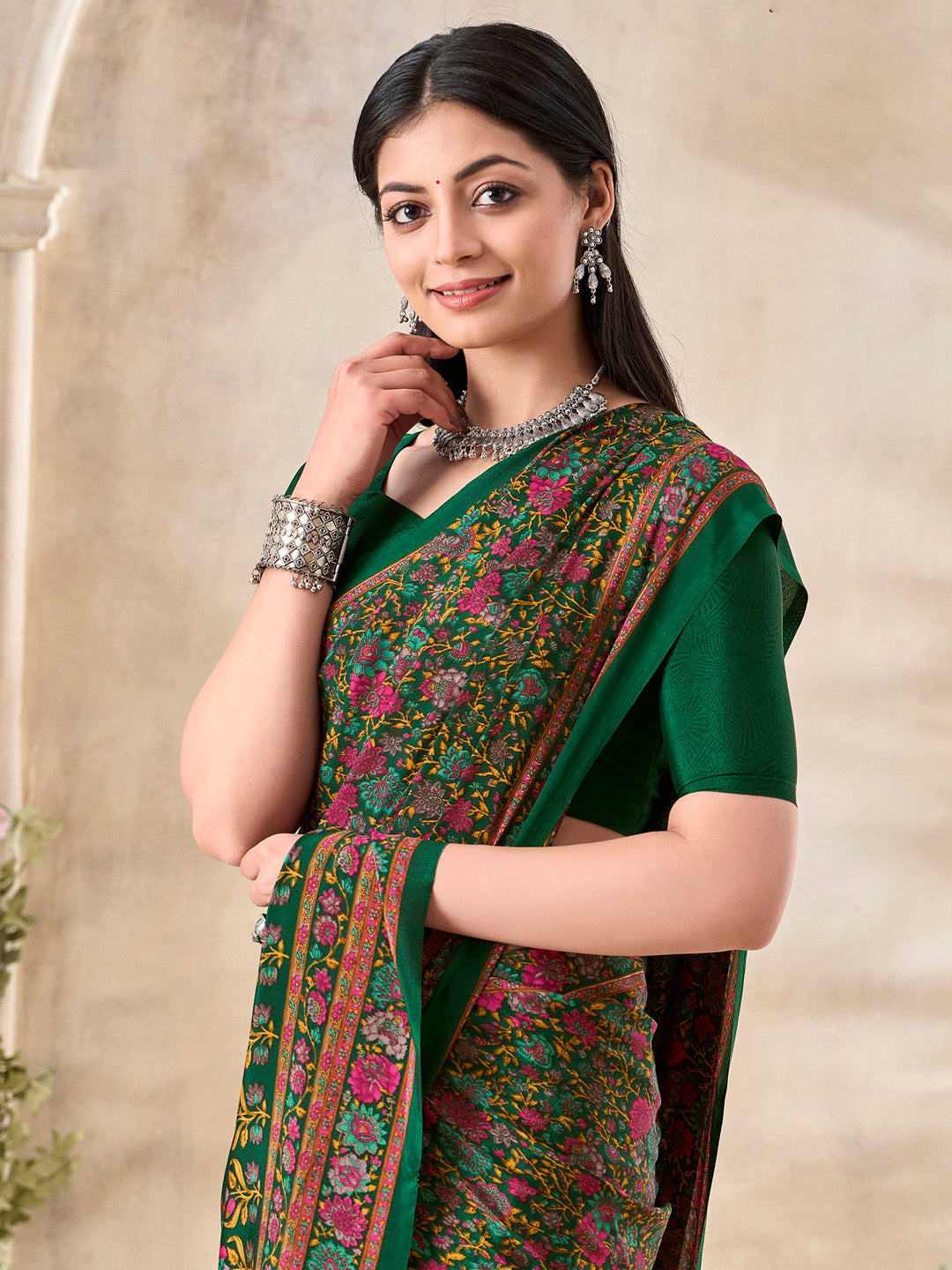 NOZ2TOZ Women's Crepe Green Printed Designer Saree With Blouse Piece - Distacart