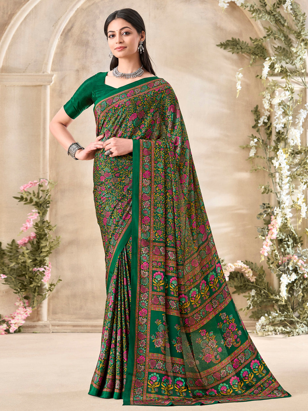 NOZ2TOZ Women's Crepe Green Printed Designer Saree With Blouse Piece - Distacart