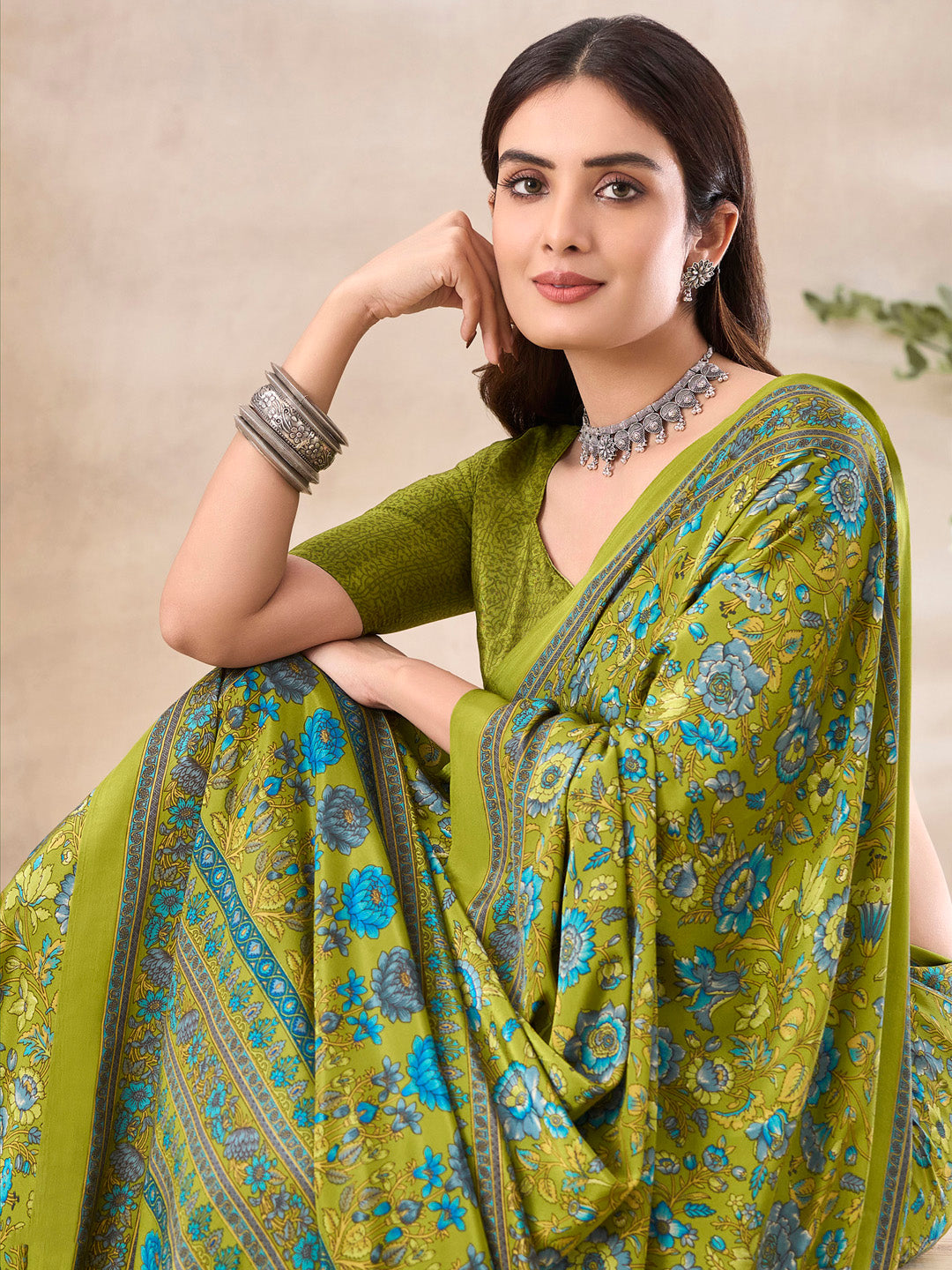 NOZ2TOZ Women's Crepe Light Green Printed Designer Saree With Blouse Piece - Distacart