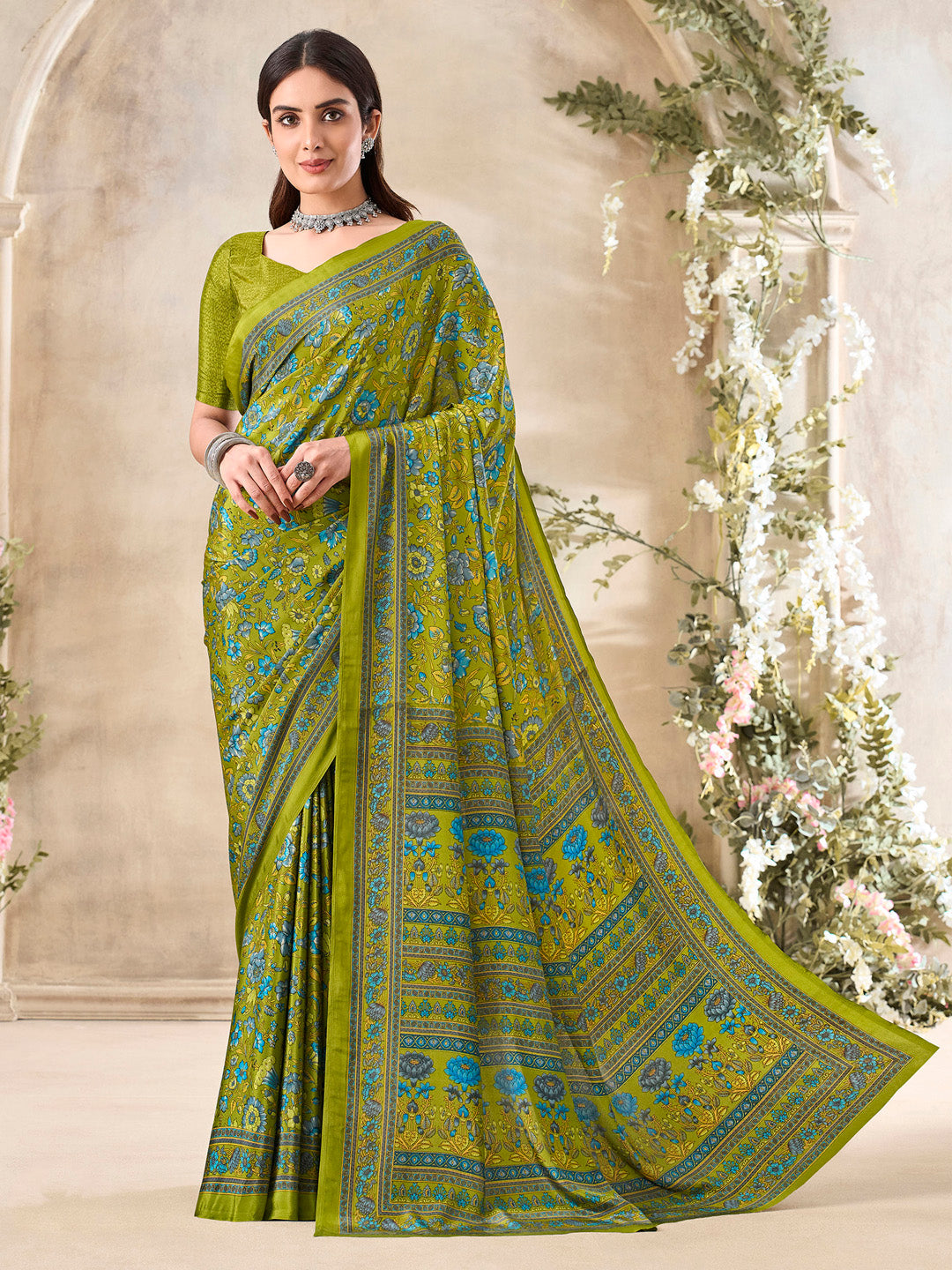 NOZ2TOZ Women's Crepe Light Green Printed Designer Saree With Blouse Piece - Distacart