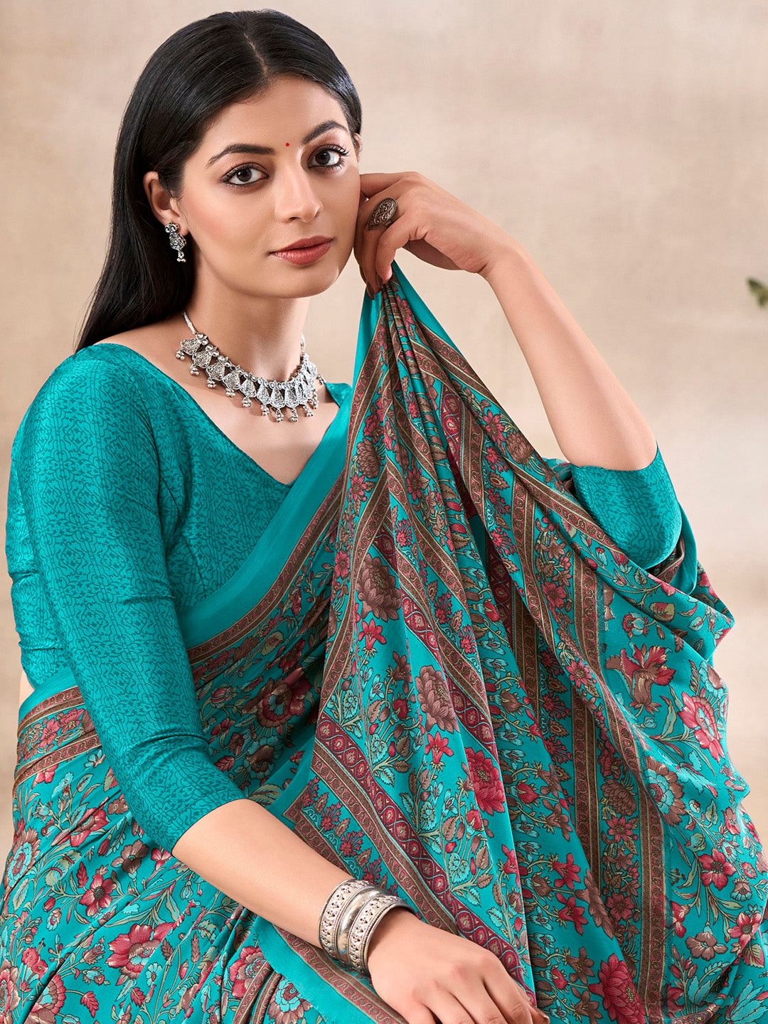 NOZ2TOZ Women's Crepe Light Blue Printed Designer Saree With Blouse Piece - Distacart