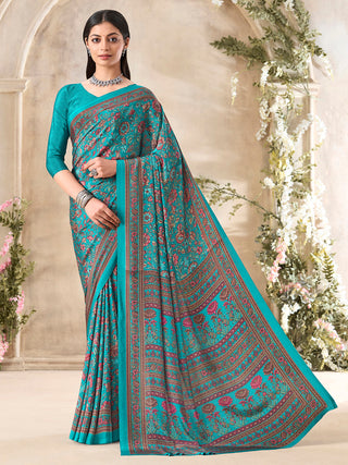 NOZ2TOZ Women's Crepe Light Blue Printed Designer Saree With Blouse Piece - Distacart