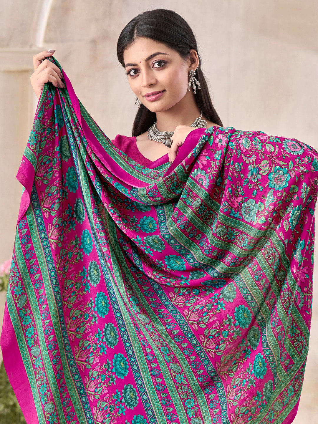 NOZ2TOZ Women's Crepe Pink Printed Designer Saree With Blouse Piece - Distacart