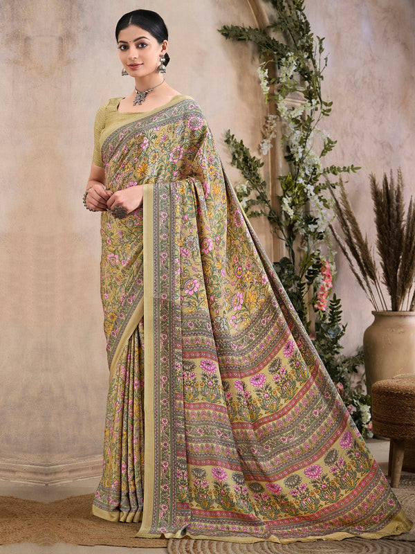 NOZ2TOZ Women's Crepe Beige Printed Designer Saree With Blouse Piece - Distacart