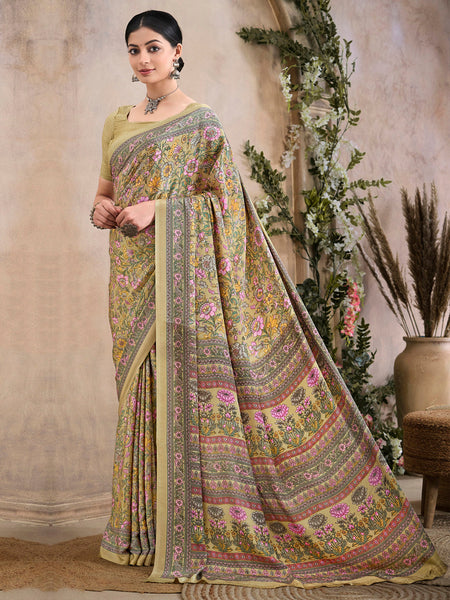 NOZ2TOZ Women's Crepe Beige Printed Designer Saree With Blouse Piece - Distacart