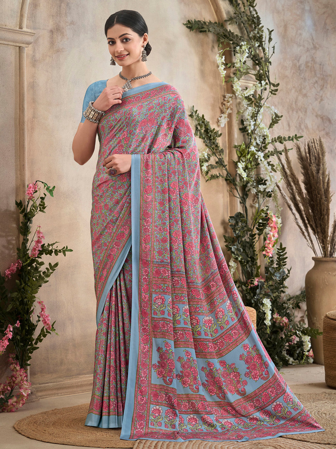 NOZ2TOZ Women's Crepe Grey Printed Designer Saree With Blouse Piece - Distacart