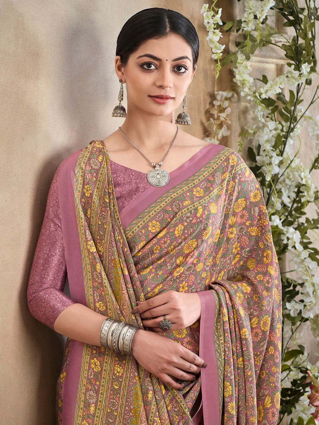 NOZ2TOZ Women's Crepe Mauve Printed Designer Saree With Blouse Piece - Distacart