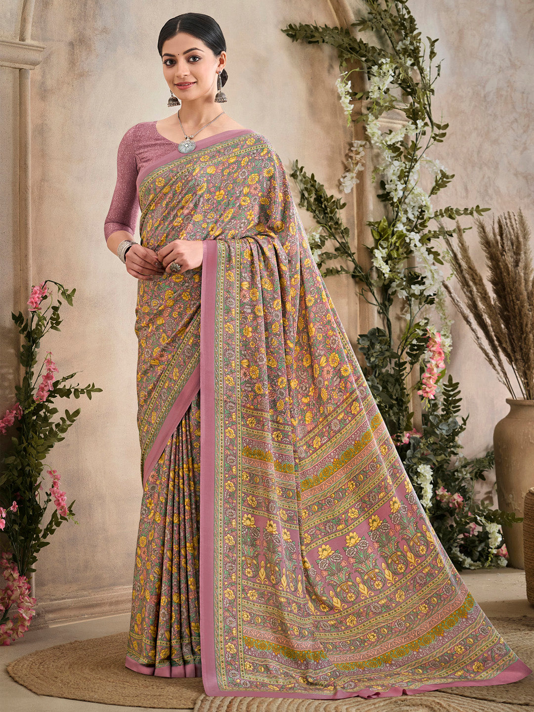 NOZ2TOZ Women's Crepe Mauve Printed Designer Saree With Blouse Piece - Distacart
