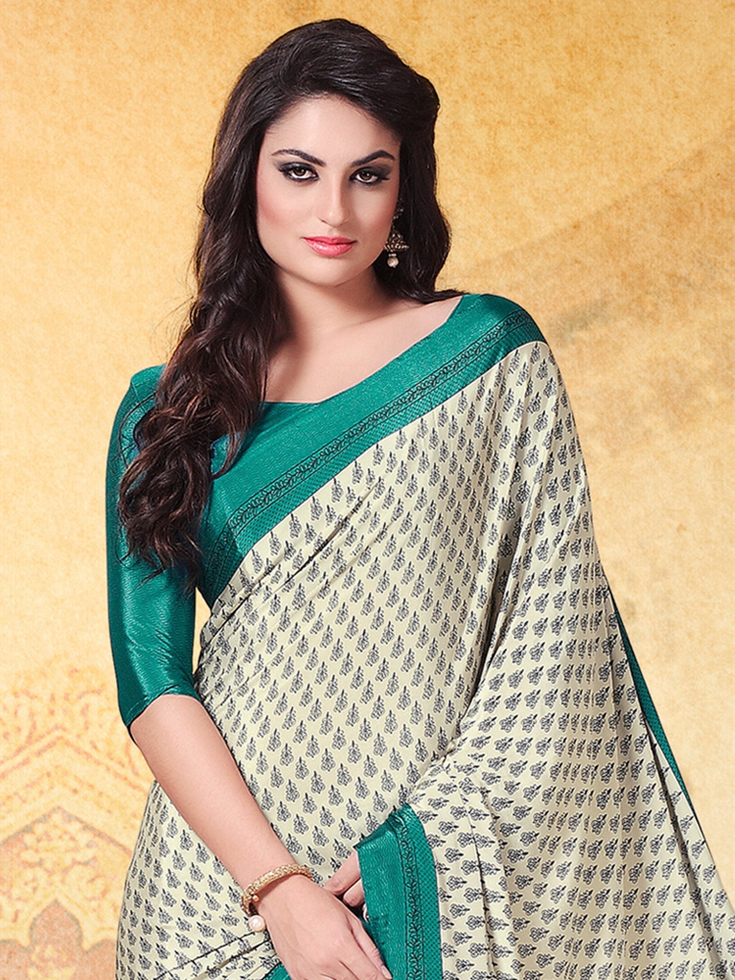 NOZ2TOZ Women's Crepe Cream Printed Designer Saree With Blouse Piece - Distacart