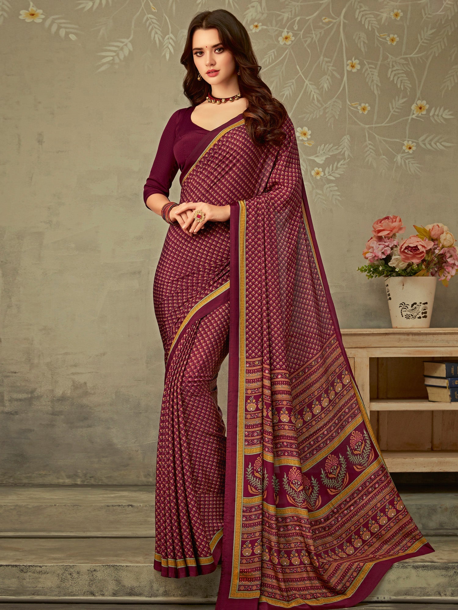 NOZ2TOZ Women's Crepe Magenta Printed Designer Saree With Blouse Piece - Distacart