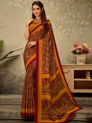 NOZ2TOZ Women's Crepe Maroon Printed Designer Saree With Blouse Piece - Distacart