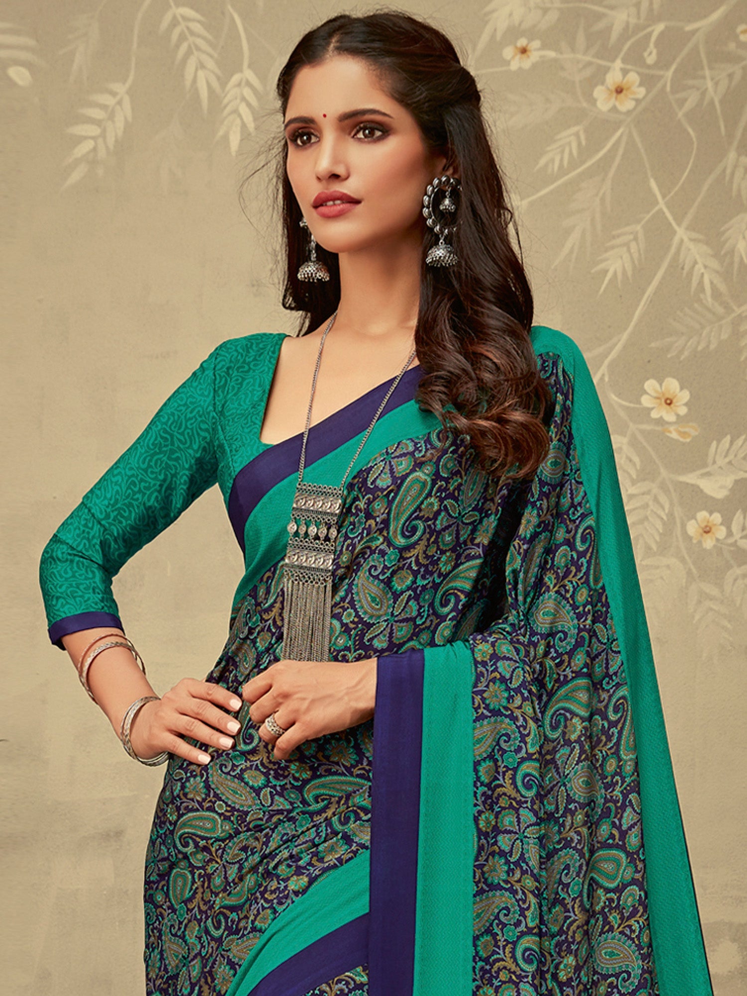 NOZ2TOZ Women's Crepe Navy Blue Printed Designer Saree With Blouse Piece - Distacart