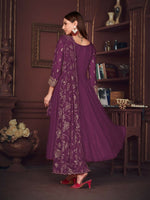 Thumbnail for Jyoti Fashion Women's Purple Georgette Embroidered Anarkali Kurta Pant Set With Dupatta - Distacart