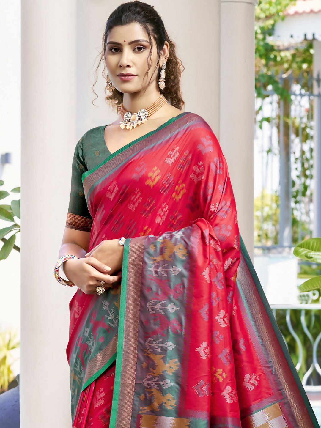 Shree Shyam Fashion Pochampalli Silk Red Saree - Distacart