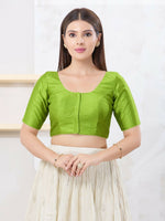 Thumbnail for Joban Fashion Parrot-Green Dupion Silk Elbow Sleeveless Front Open Blouse