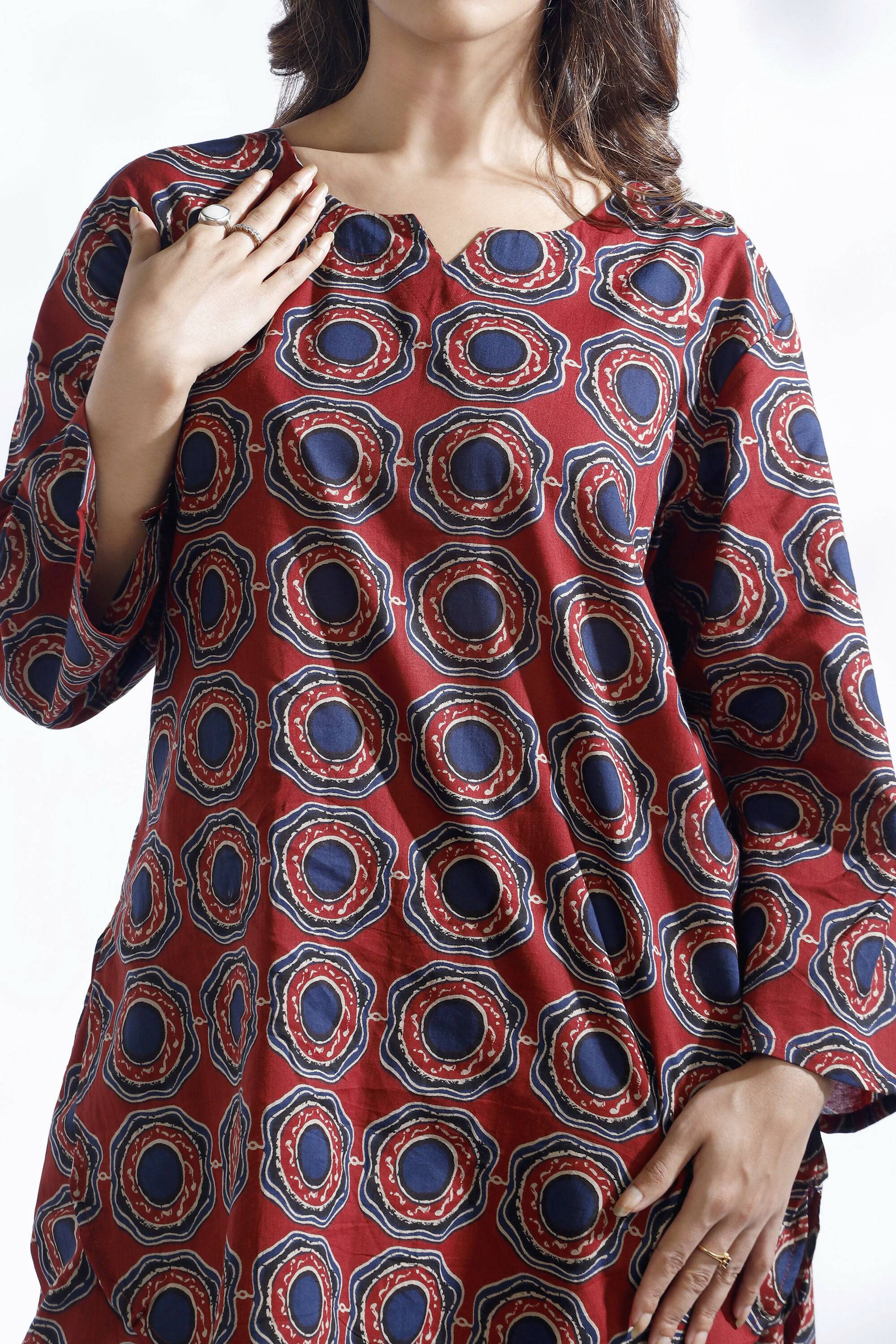 Breathables Abstract Cotton Co-Ord Set – Red - Dista