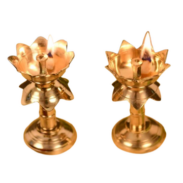 CraftVatika Brass Lotus Shape Pillar Diya Oil Lamp Stand Showpiece - Dista