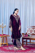 Thumbnail for Joban Fashion deep Plum Velvet Embroidery Kurta Set
