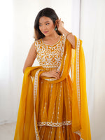 Thumbnail for Joban Fashion Yellow Lehenga Georgette Coding Dori with Sequence with Rivet Moti