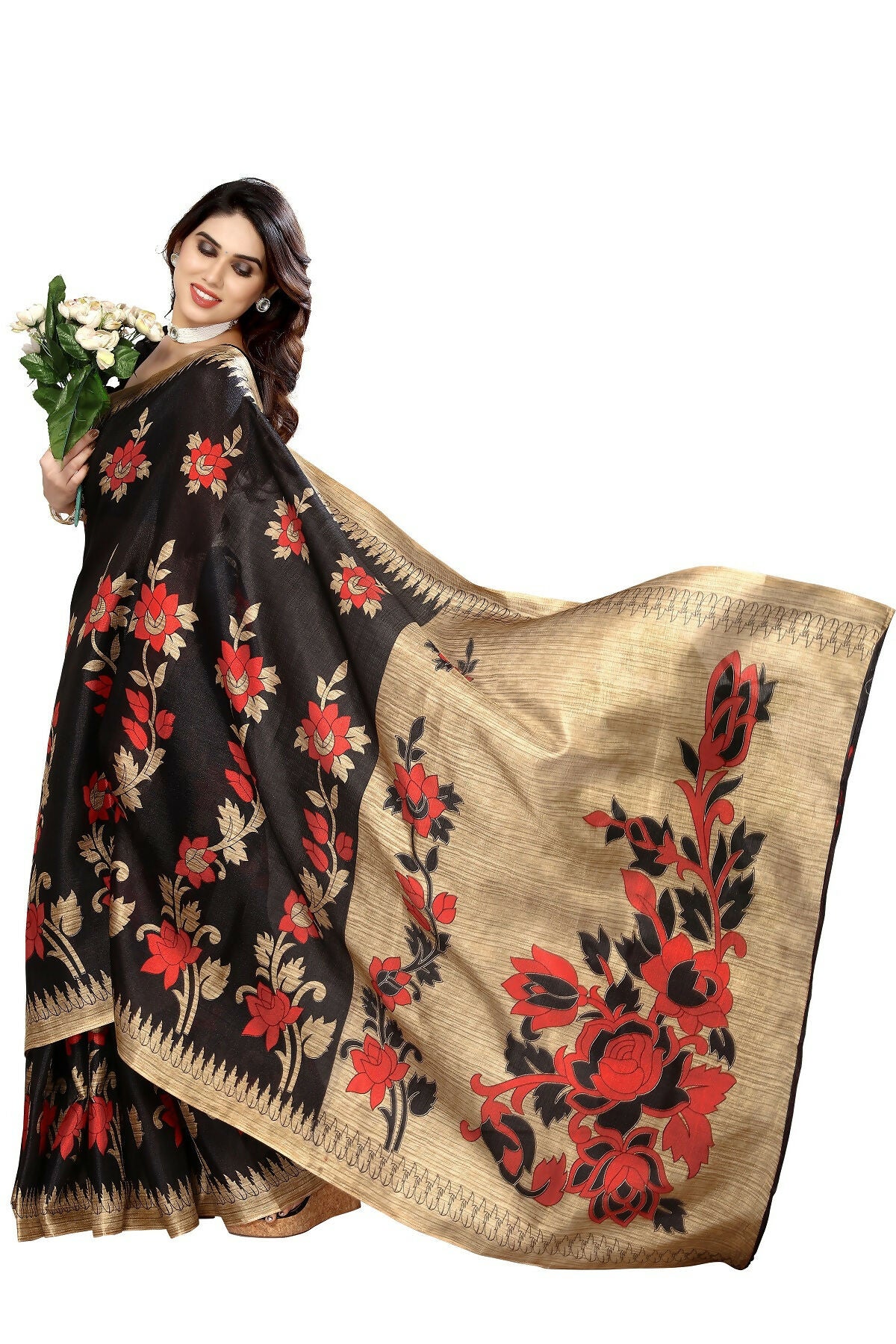 Vamika black Printed Art Silk Saree - Distacart