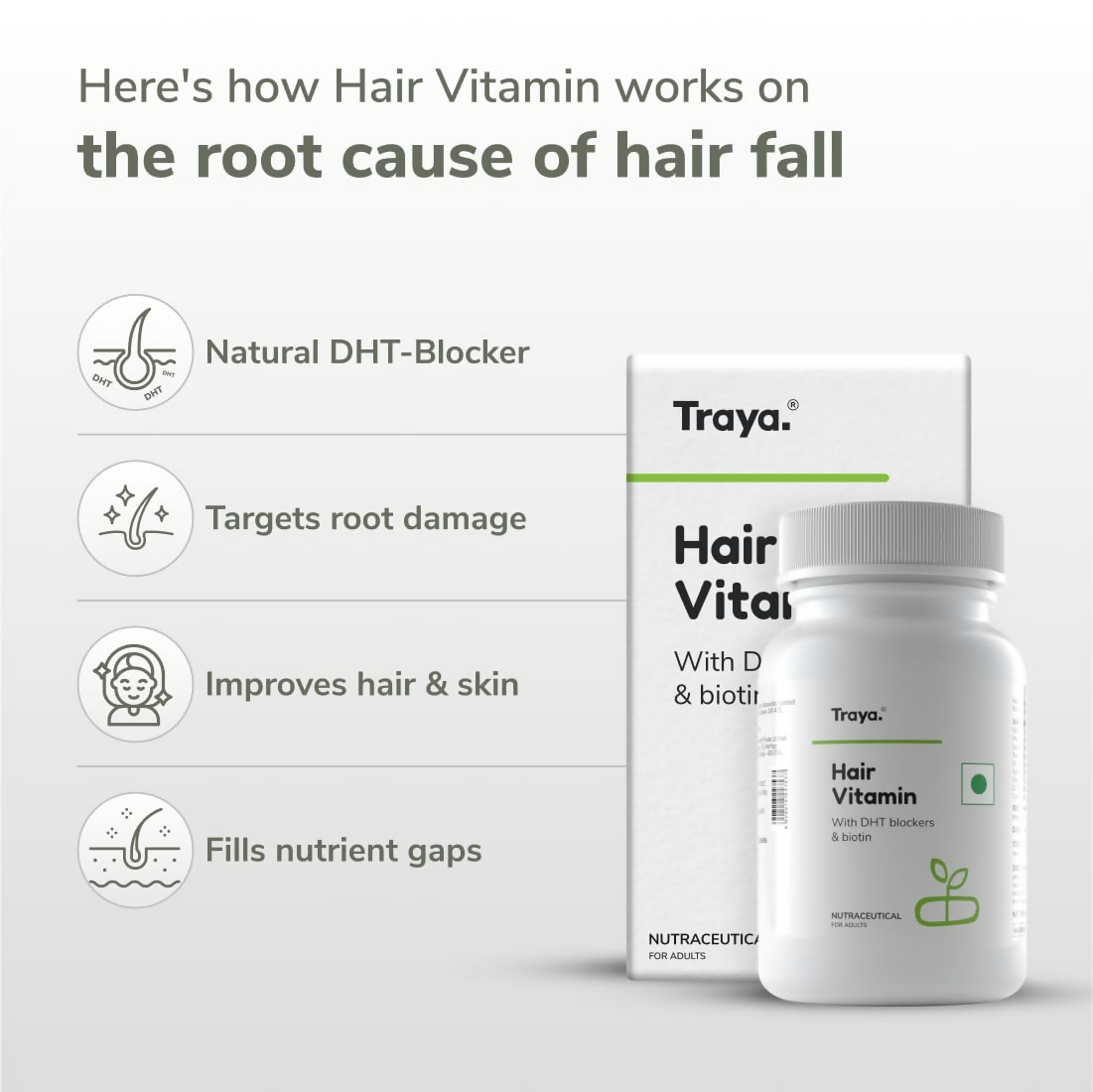 Traya Hair Vitamins with Biotin and Bhringraj Capsules - Distacart