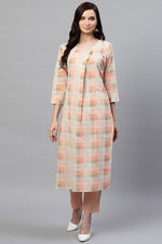 Thumbnail for Ahika Peach Pure Cotton Checks Printed Kurta Set