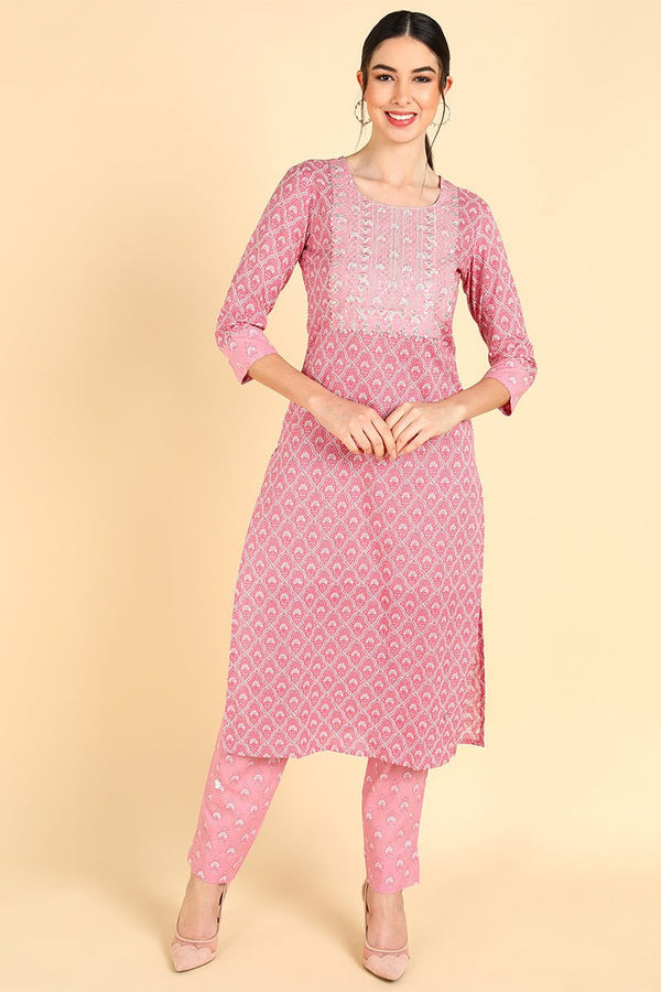 Ahika Pink Rayon Blend Straight Kurta Set - Distacart