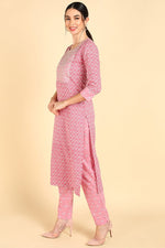 Thumbnail for Ahika Pink Rayon Blend Straight Kurta Set - Distacart