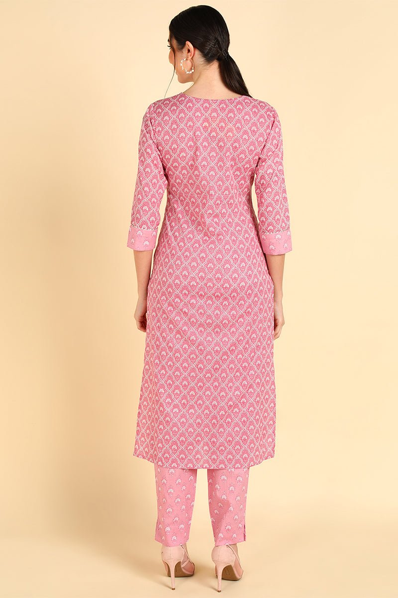 Ahika Pink Rayon Blend Straight Kurta Set - Distacart
