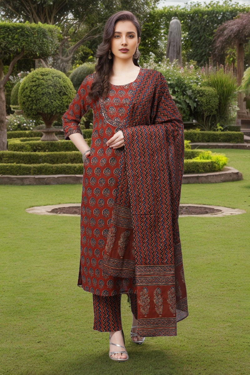 Ahika Rust Rayon Blend Suit Set VKSKD1237