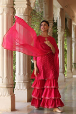 Thumbnail for Ahika Pink Poly Silk Straight Sharara Suit Set