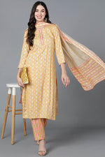 Thumbnail for Ahika Yellow Pure Cotton Straight Suit Set - Distacart