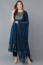 Thumbnail for Ahika Teal Silk Blend Anarkali Suit Set