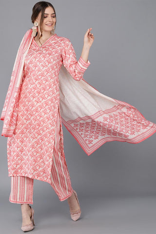 Ahika Peach Cotton Blend Straight Suit Set - Distacart