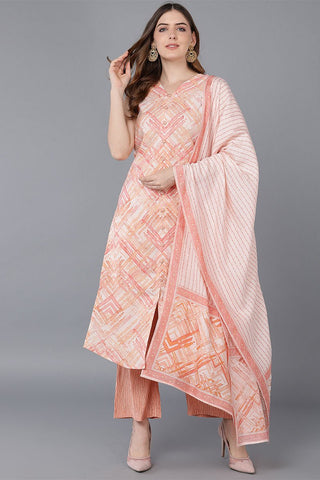 Ahika Nude Poly Silk Straight Suit Set - Distacart