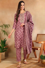 Thumbnail for Ahika Mauve Silk Blend Ombre Straight Kurta Trousers With Dupatta