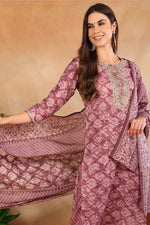 Thumbnail for Ahika Mauve Silk Blend Ombre Straight Kurta Trousers With Dupatta