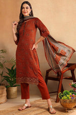 Thumbnail for Ahika Burnt Orange Silk Blend Straight Suit Set