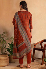 Thumbnail for Ahika Burnt Orange Silk Blend Straight Suit Set
