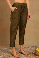 Thumbnail for Ahika Olive Green Cotton Straight Suit Set