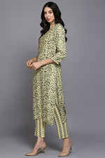 Thumbnail for Ahika Yellow Silk Blend Floral Straight Suit Set - Distacart