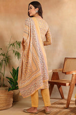 Thumbnail for Ahika Cotton Blend Peach Printed Straight Kurta Pant With Dupatta