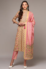 Thumbnail for Ahika Cream Pure Cotton Printed Flared Suit Set