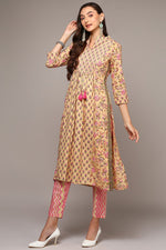 Thumbnail for Ahika Cream Pure Cotton Printed Flared Suit Set