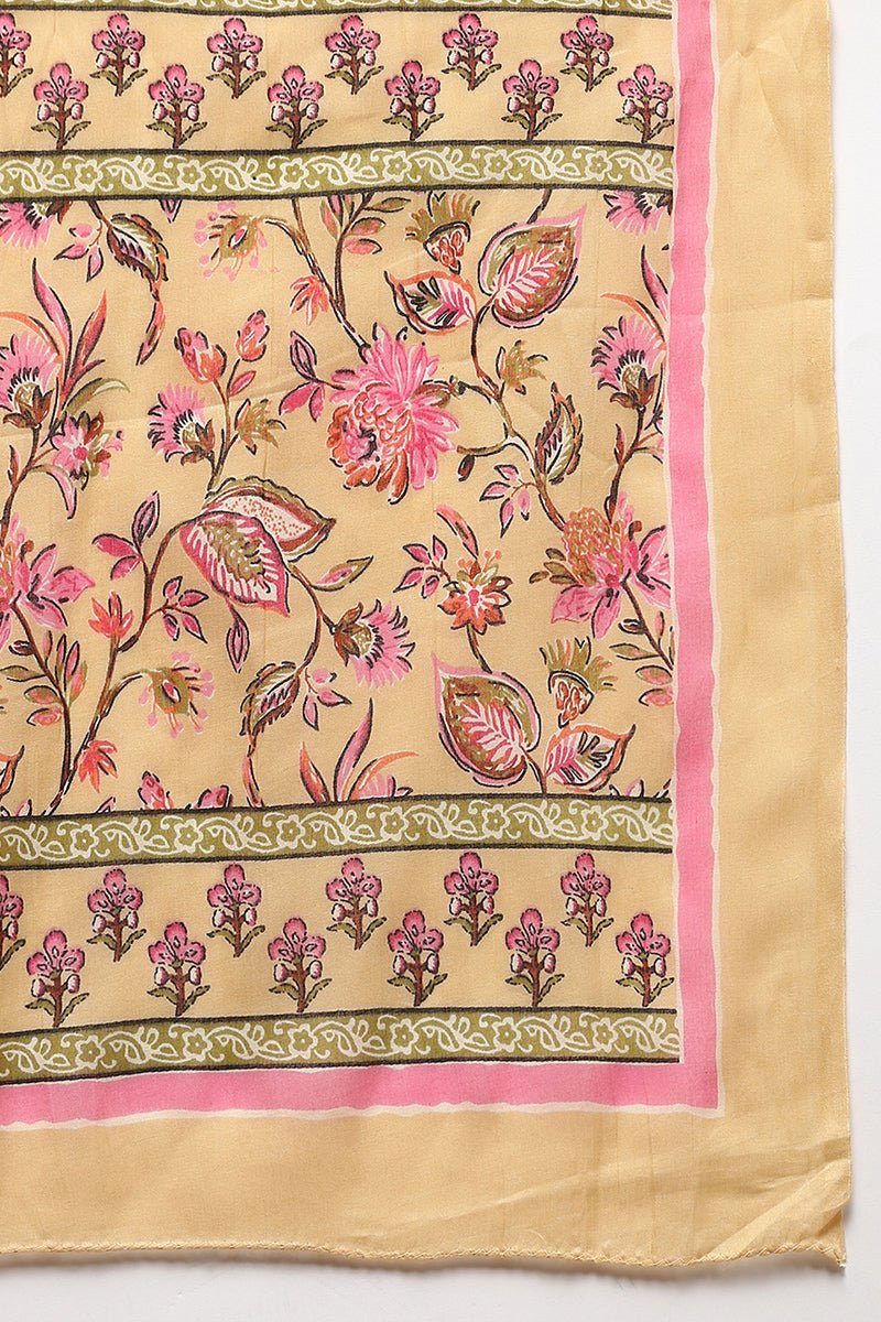 Ahika Cream Pure Cotton Printed Flared Suit Set