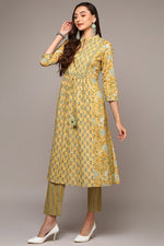 Thumbnail for Ahika Yellow Pure Cotton Printed Flared Suit Set - Distacart