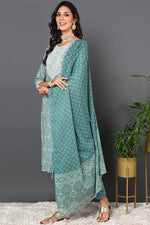 Thumbnail for Ahika Plus Size Green Pure Cotton Bandhani Printed Straight Suit Set