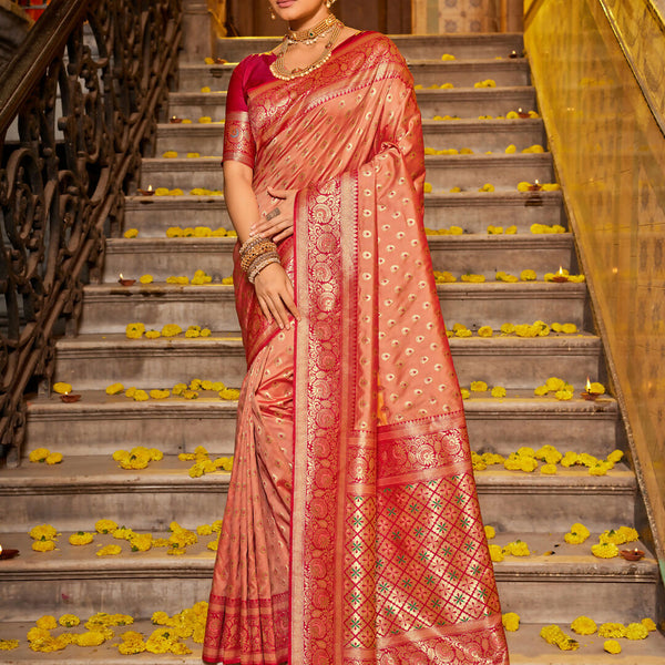 Astita Banarasi Silk Peach Saree